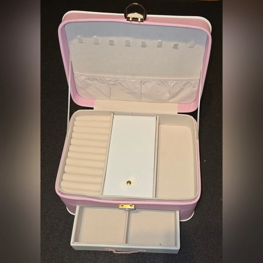 Pink Girls Jewelry Box With Cartoon Easter Bunny Strawberries